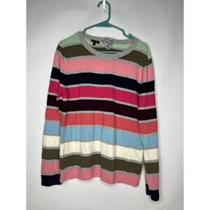 Talbots Colorful Stripe Sweater Cotton Cashmere Tie Detail‎ Top Women's Size L